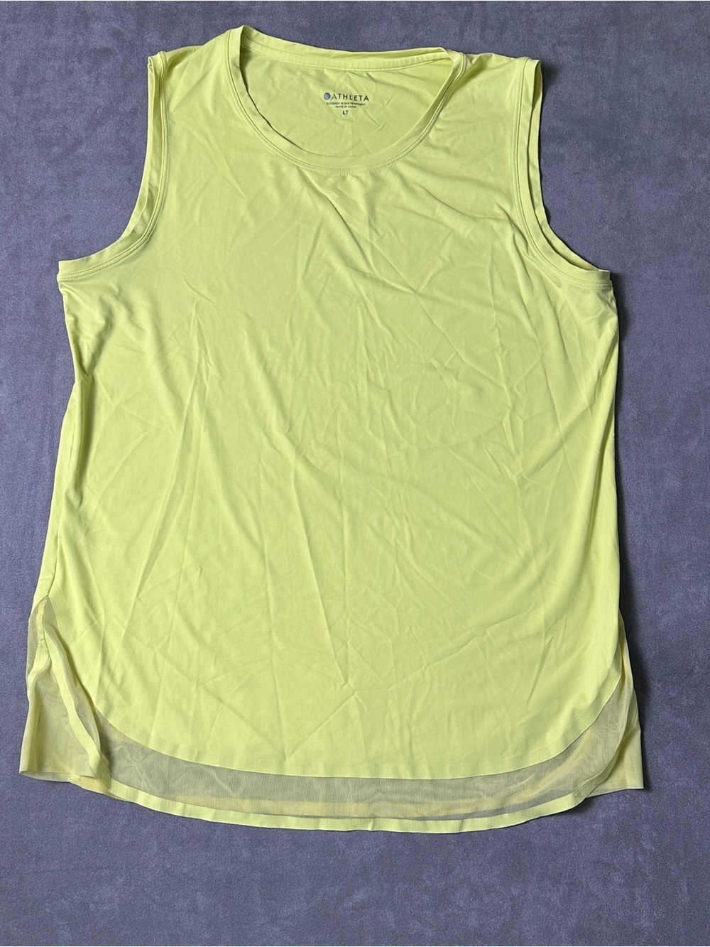 Athleta Chartreuse Yellow Mesh Hem Crew Neck Sleeveless Activewear Tank Top LT